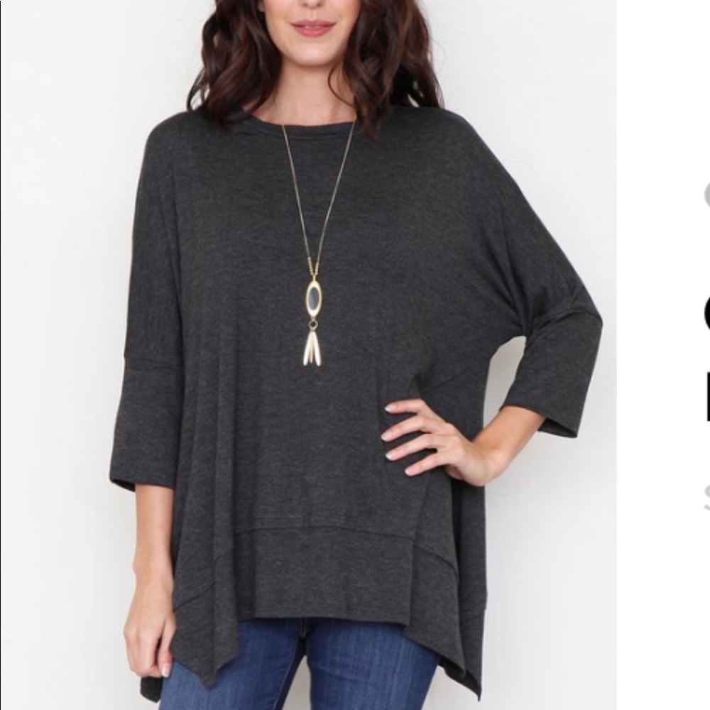 Charcoal Dolman Sleeve Handkerchief Tunic